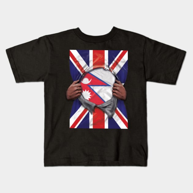 Nepal Flag Great Britain Flag Ripped - Gift for Nepalese From Nepal Kids T-Shirt by Country Flags
